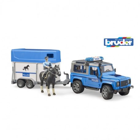 Bruder Land Rover Defender rendőrautó lószállítóval, lóval és rendőrrel (02588)