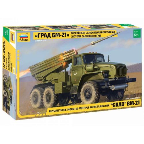 Zvezda BM-21 Grad Rocket Launcher  1:35 makett harcjármű (3655)