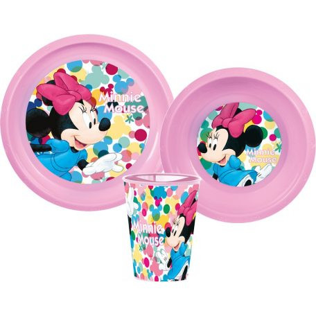 Disney Minnie étkészlet, műanyag szett 260 ml-es pohárral