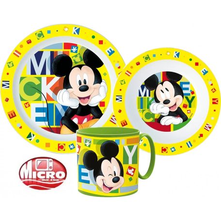 Disney Mickey Étkészlet, micro műanyag szett 265 ml bögrével
