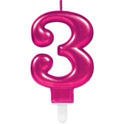 Rózsaszín Pink számgyertya 3-as tortagyertya