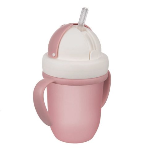 Canpol Babies FlipTop szívószálas pohár 210 ml (9h+) - Matt rózsaszín