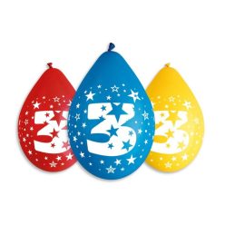   Happy Birthday 3 Star függő léggömb, lufi 5 db-os 12 inch (30 cm)