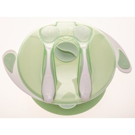 BabyBruin tapadós tányér+kanál+villa - zöld
