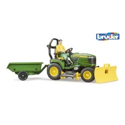   Bruder John Deere kerti traktor utánfutóval és kertésszel (62104)