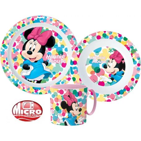 Disney Minnie étkészlet, micro műanyag szett 265 ml-es bögrével