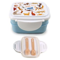   Bento Ételhordó Doboz Evőeszközökkel, Pattintós Tető - Feline Fine Macskafalka