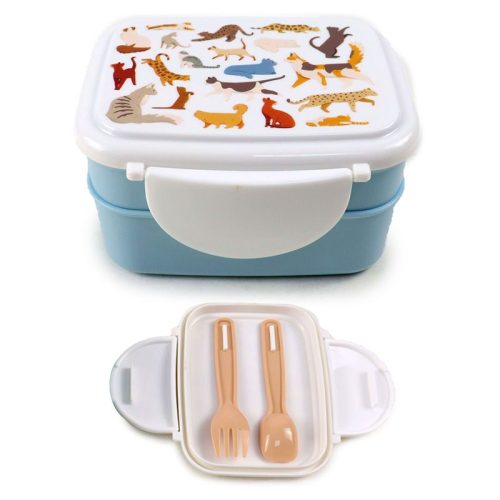 Bento Ételhordó Doboz Evőeszközökkel, Pattintós Tető - Feline Fine Macskafalka
