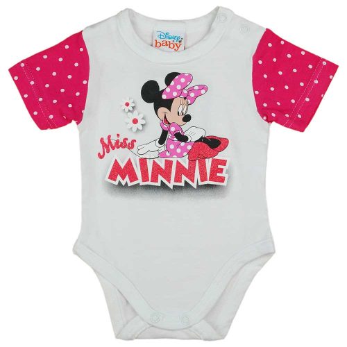 Rövid ujjú baba body csillámos Minnie egér mintával fehér Méret: 80 *