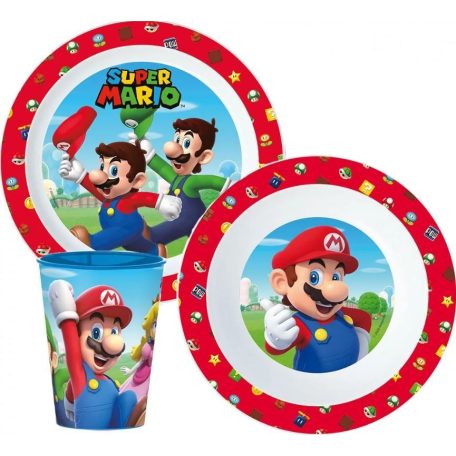 Super Mario étkészlet, micro műanyag szett, pohárral 260 ml