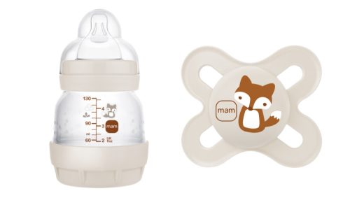 MAM Anti-Colic cumisüveg 130 ml + Original start cumi 0h+ (2024) - Bézs - Róka