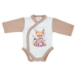   Elöl patentos hosszú ujjú baba body Erdő állatai mintával