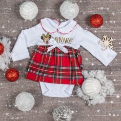   Disney Minnie galléros| hosszú ujjú kombidressz kockás betéttel fehér