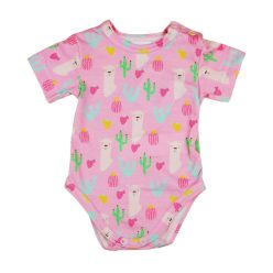   Láma és kaktusz mintás kislány baba body (kombidressz) rózsaszín