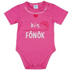   "Kis főnök" feliratos rövid ujjú baba body rózsaszín