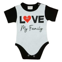  "Love my family" feliratos rövid ujjú baba body fekete