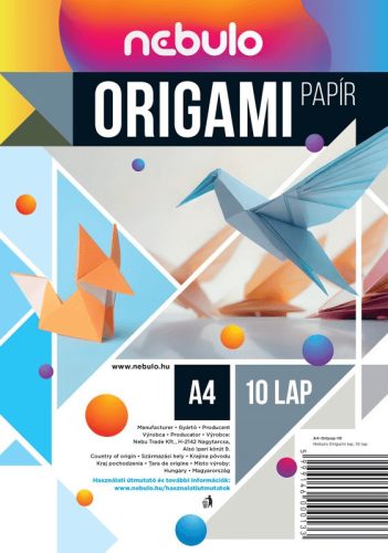 Színes papírok, origamipapír, A/4, 80g, 10 lap/cs, Nebulo