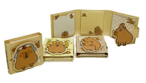 Kapibara jegyzettömbök kihajtható tartóban, 5,8x6,2cm, tépőzáras záródással, többféle változat