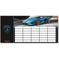   Lamborghini, autós órarend, 23x11 cm, kétoldalas, fekete-szürke-kék
