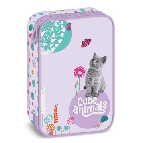 Cuki állatok tollartó, belső emeletes, üres, kitten, cicás