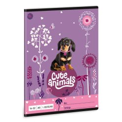   Cuki állatok tűzött füzet A/5, 32 lap vonalas 1.osztály (14-32), puppy, kutyás