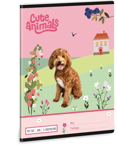 Doggie, kutyás tűzött füzet A/5, 32 lap vonalas 3.osztály (12-32), Cute Animals
