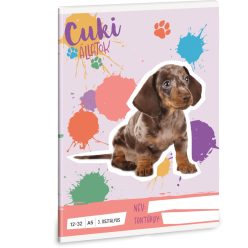   Cuki állatok tűzött füzet A/5, 32 lap vonalas 3.osztály (12-32), kutya, harlekin tacskó, 2025