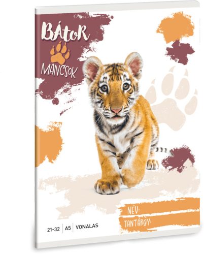 Bátor Mancsok tűzött füzet A/5, 32 lap vonalas (21-32), tigris
