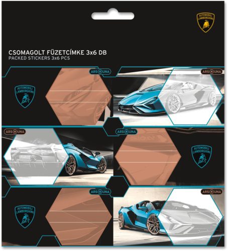 Lamborghini, autós füzetcímke 18 db, fekete-kék