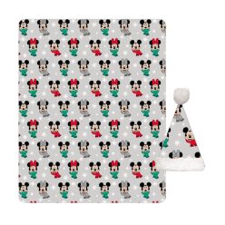   Disney Mickey, Minnie Noel karácsonyi coral fleece takaró és sapka szett