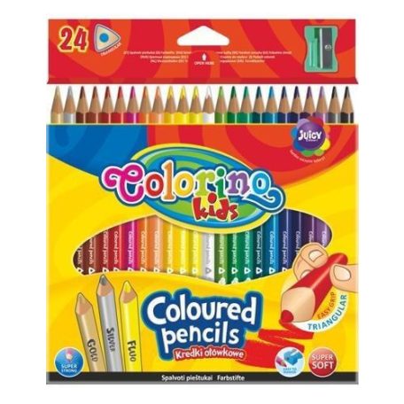 Színes ceruzakészlet 24 db-os, (1 db fluo,arany,ezüst szín), hegyezővel, Colorino trio, háromszög test