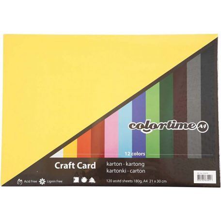 Színes karton, fotókarton, A/4, 180g, 12 szín, 120 lap/cs
