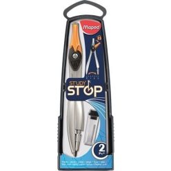   Körző készlet, fém, 2db-os, Maped Study Stop, rögzíthető lábakkal