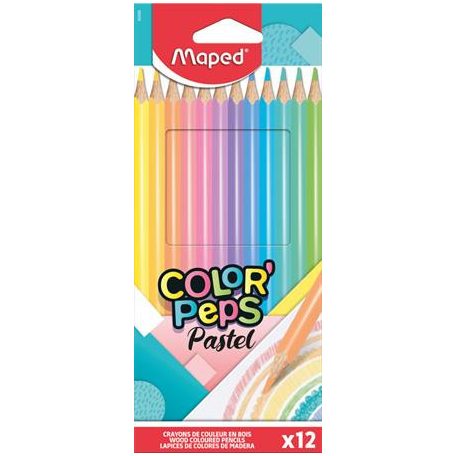 Színes ceruzakészlet, 12 db-os, Maped Color Peps Pastel, háromszög test, pasztell