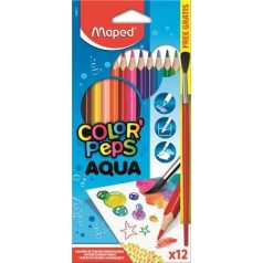  Aquarell színes ceruzakészlet + ecset, 12 db-os, Maped Color Peps, háromszög test