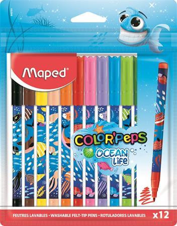 Filctoll készlet 12 db-os, 2 mm, kimosható, Maped Color Peps Ocean Life