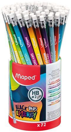 Grafitceruza HB, radírral, Maped Black Peps Energy, háromszög test, 6 különböző motiváló felirattal