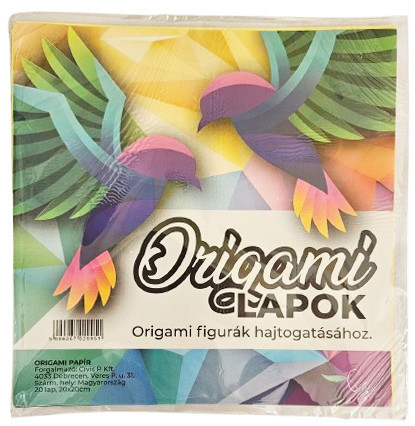 Színes papírok, origami hajtogató lapok 20x20cm, 70g, 20 lap/cs