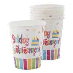   Boldog születésnapot papír pohár, 250ml, 6 db/csomag, vidám színek