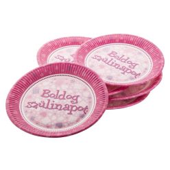   Boldog születésnapot papír tányér, 23cm-es, 6 db/csomag, rózsaszín
