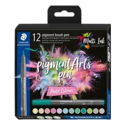   Filctoll készlet, 12 db-os, ecsetvégű, Staedtler Pigment brush 371, pasztell színek