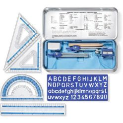   Matematikai készlet, fém dobozban, 10 darabos, vonalzóval, körzővel és kiegészítőkkel, Staedtler 55710