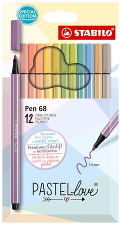 Filctoll készlet 12 db-os, 1 mm, Stabilo Pen 68 Pastellove