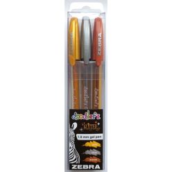   Zseléstoll készlet, 3 db-os (arany, ezüst, bronz), 0,33 mm, ZEBRA Doodler'z Glitter