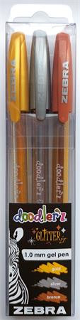 Zseléstoll készlet, 3 db-os (arany, ezüst, bronz), 0,33 mm, ZEBRA Doodler'z Glitter