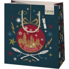   Karácsonyi ajándéktáska 23x18x10cm, közepes, green, Harry Potter, Hogwarts