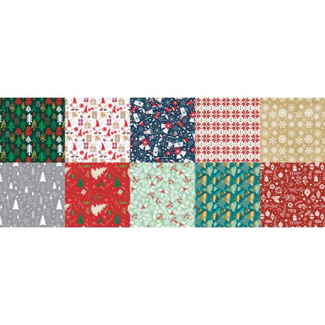 Karácsonyi csomagolópapír, hengeres, 70x100cm, 10 féle minta, 2022