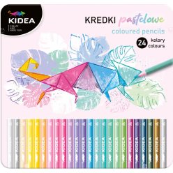   Színes ceruzakészlet, 24 db-os, fémdobozos, pasztell, háromszög test, Kidea
