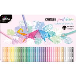   Színes ceruzakészlet, 36 db-os, fémdobozos, pasztell, háromszög test, Kidea