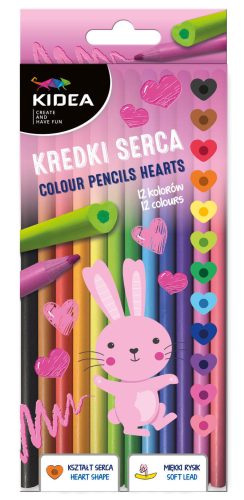 Színes ceruzakészlet 12 db-os, szivecskés formájú ceruzatest, Kidea